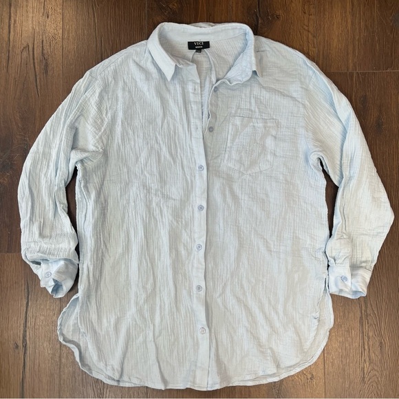 VICI Blue Gauze Cotton Button Up SZ MED - Picture 1 of 4
